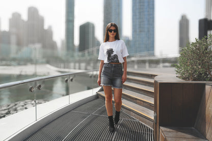 HIDDEN FLAME – Rifľové šortky s vysokým pásom / SIVÉ