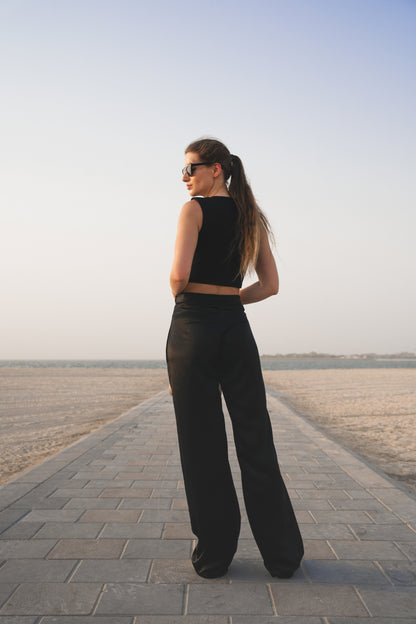 RAVE – Elegantné nohavice s vysokým pásom / ČIERNE