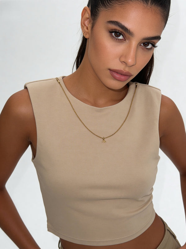 CHAINED – Crop top s odnímatelným řetízkem / BÉŽOVÝ