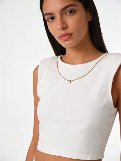 CHAINED – Crop top s odnímateľnou retiazkou / BIELY